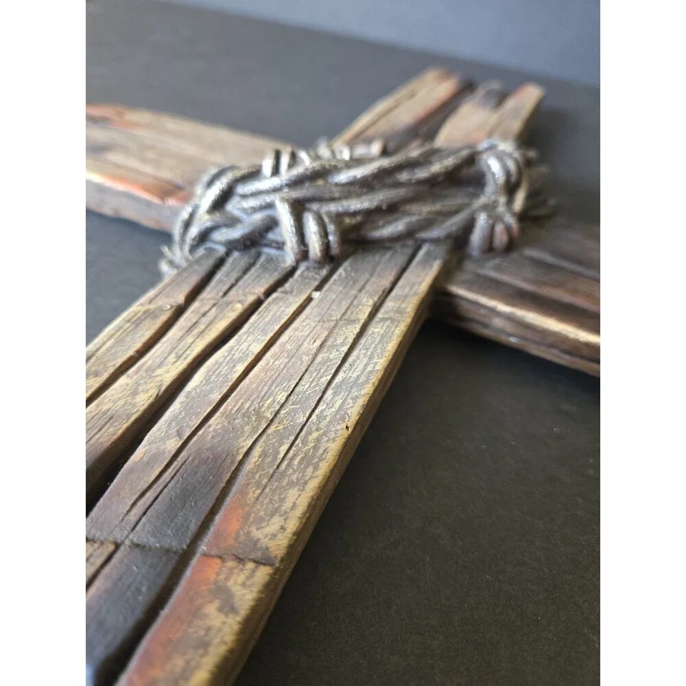 JESUS Barbed Wire Religious Lifelike Cross 20x12 weighted Wall Plaque Resin